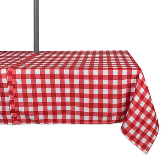 Design Imports Tango Red Check Outdoor With Zipper Tablecloth, One Size, Red